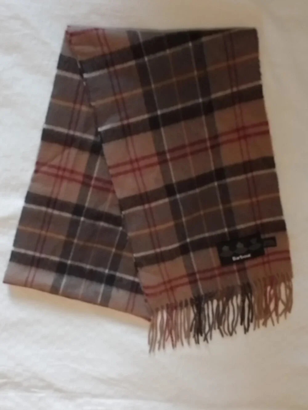 Barbour Classic Cashmere & Merino Wool Tartan Plaid Check Fringed Scarf